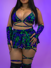 CONJUNTO DE FALDA CON REMOLINO CÓSMICO DE 3 PIEZAS