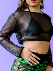 CROPPED FISHNET HOODIE