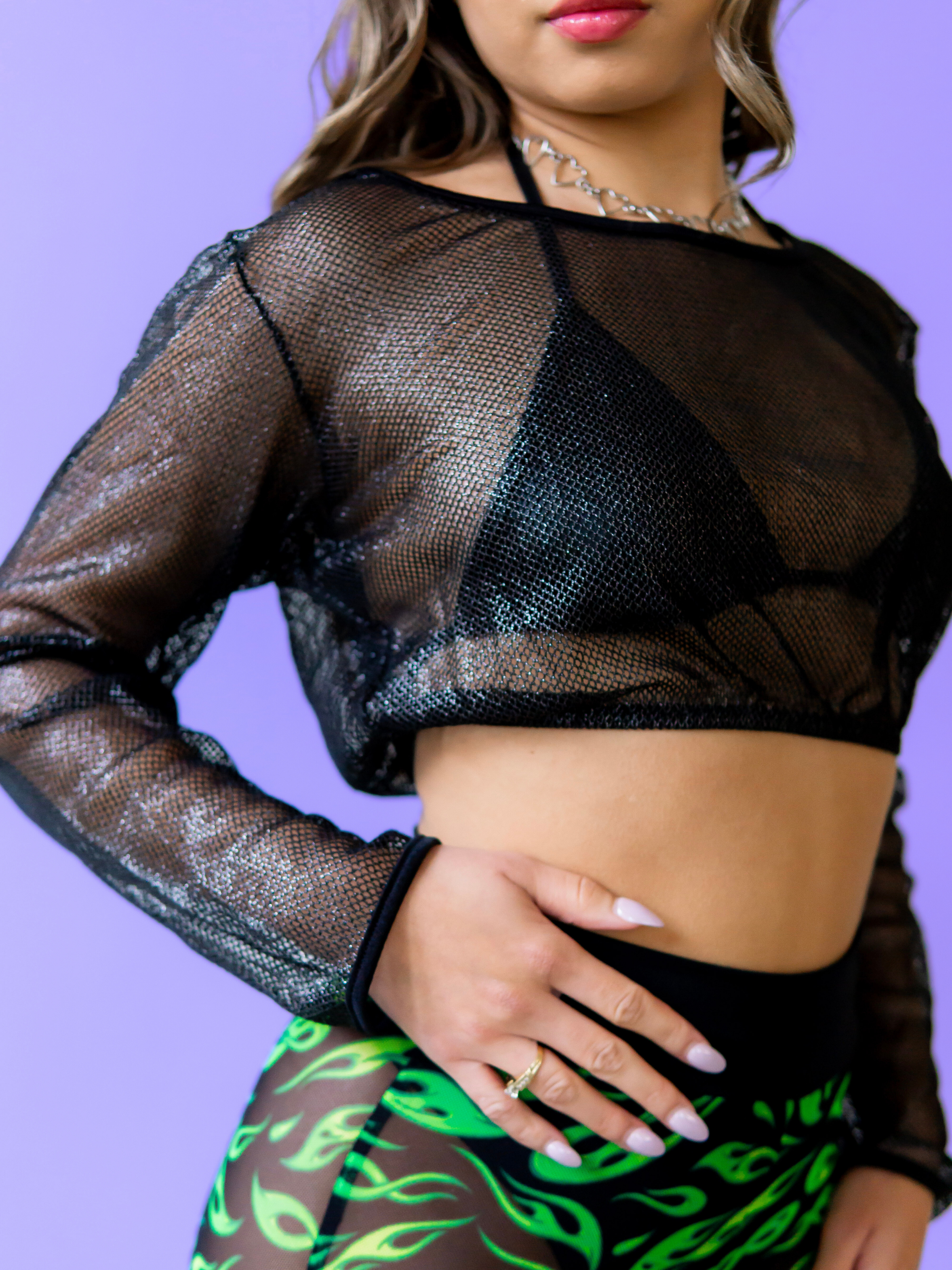 CROPPED FISHNET HOODIE