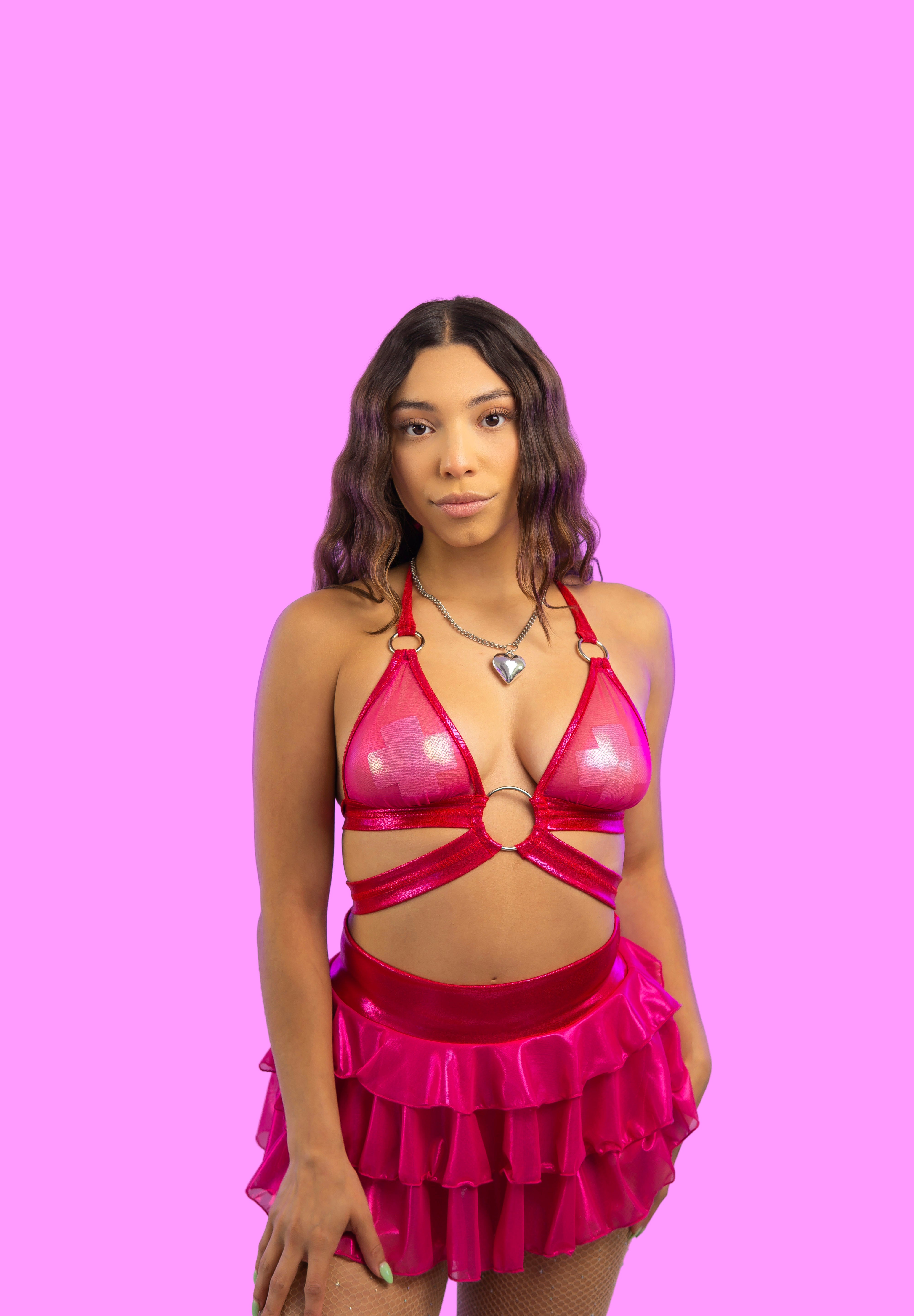 PINK STARDUST MESH TRIANGLE TOP