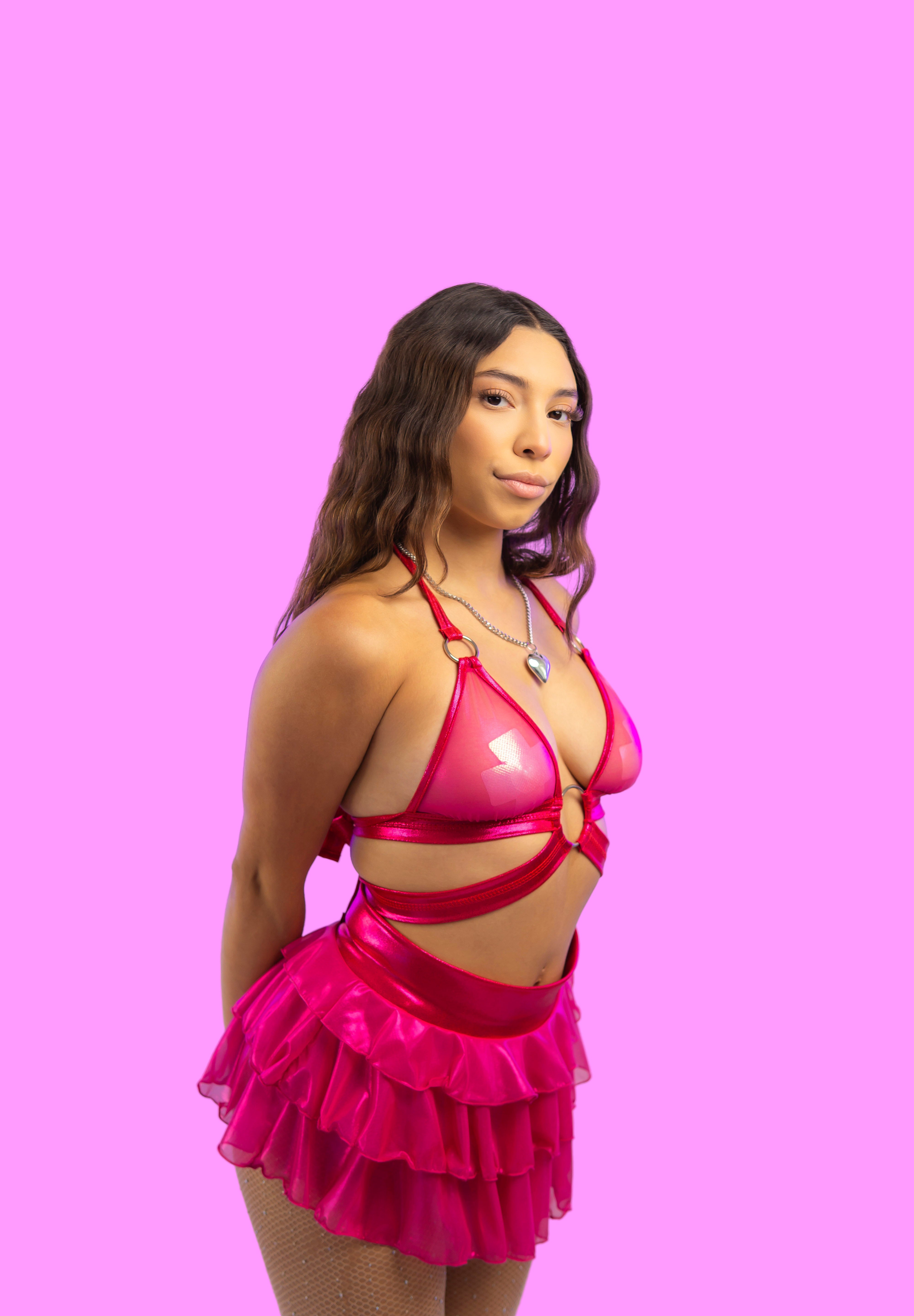 PINK STARDUST MESH TRIANGLE TOP