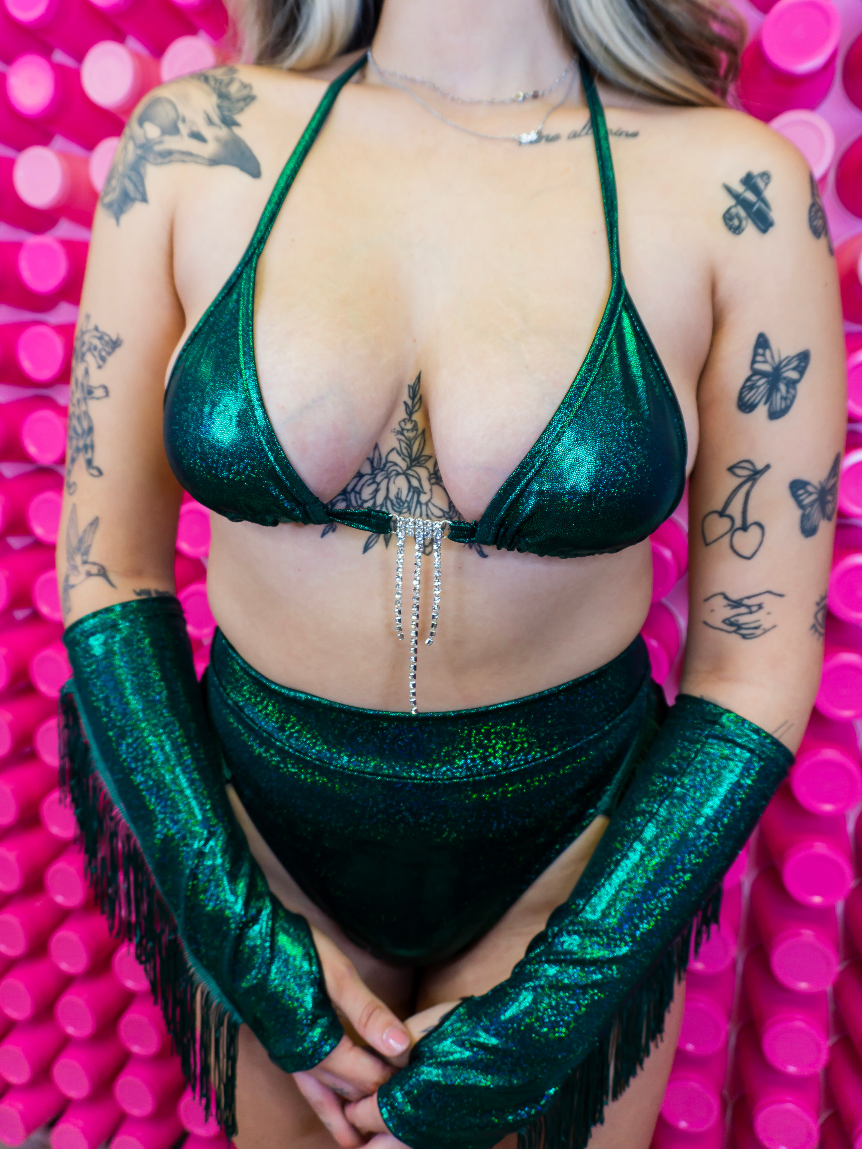 EMERALD FRINGE GLOVES