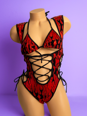 RED FLARE SLEEVELESS BODYSUIT